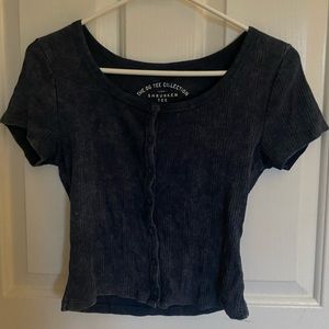 Blue Distressed Cropped Tee